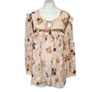 Kate Spade New York In Bloom Chiffon Blouse, Sheer, Floral, Silk Cotton Blend,XL